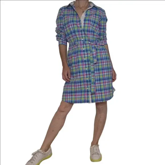 Button down Shirt dress Plaid Collared Long Sleeves Cotton blend US POLO ASSN - Picture 2 of 16